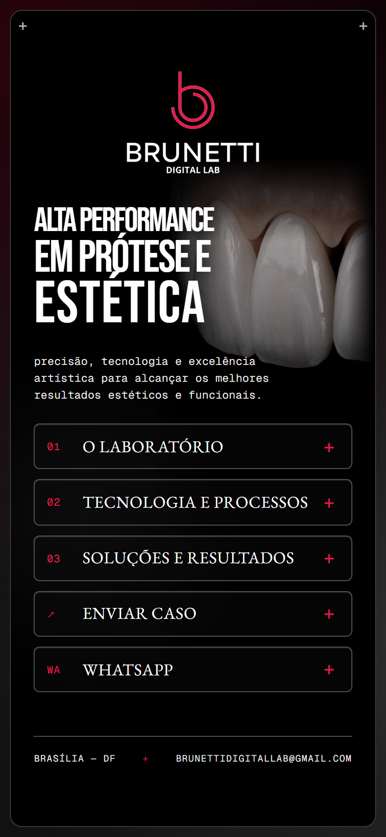 Link da bio da Brunetti Digital Lab com atalhos para laboratório, tecnologia, soluções, envio de caso e WhatsApp