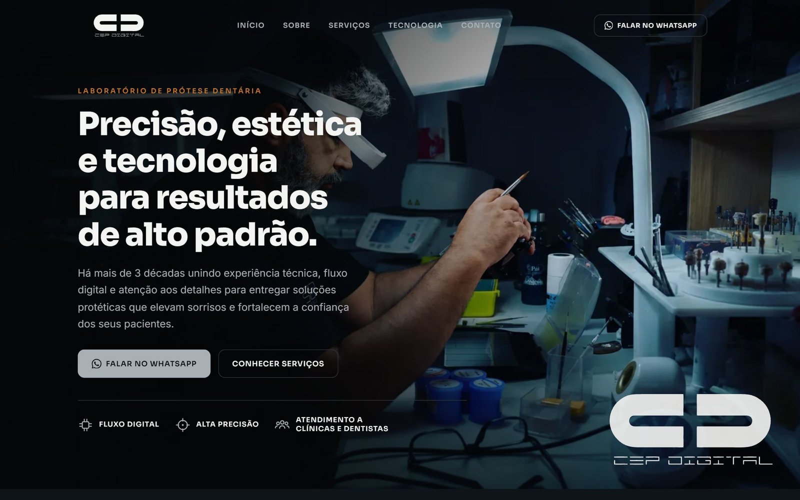 Site do CEP Digital, laboratório de prótese dentária em São José dos Campos